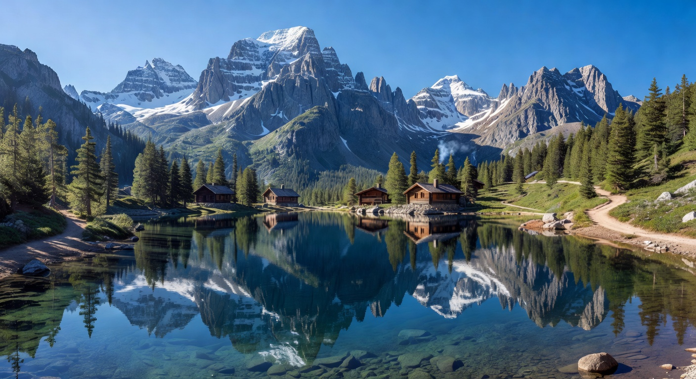 Pristine alpine lake surrounded by mountains